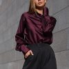 Elegant Silk Blouse Cowl Neck Long Sleeves Shirt