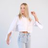 Cropped Button Shirt Cotton Collared Loose Blouse Top