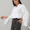 Cropped Button Shirt Cotton Collared Loose Blouse Top