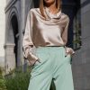 Elegant Silk Blouse Cowl Neck Long Sleeves Shirt