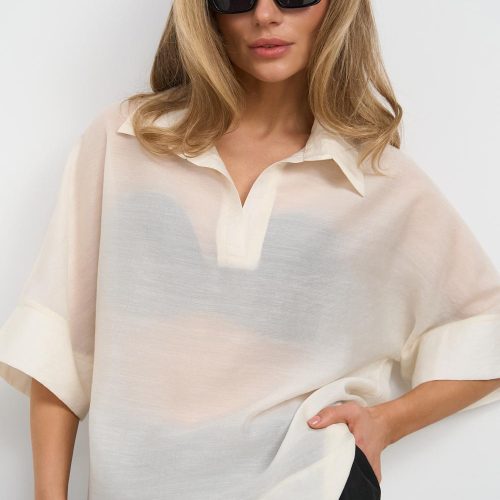 Oversized Polo Shirt For Women Lightweight Semi Sheer