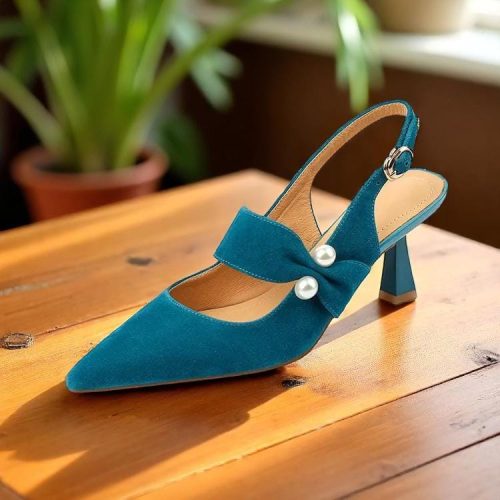 Women's Summer Suede Sandals Pointed Toe Pearl Heels