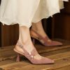 Women's Summer Suede Sandals Pointed Toe Pearl Heels