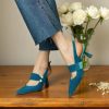 Women's Summer Suede Sandals Pointed Toe Pearl Heels