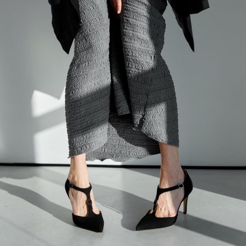 Black Suede Sandals Ankle Strap Pointed Toe Stiletto