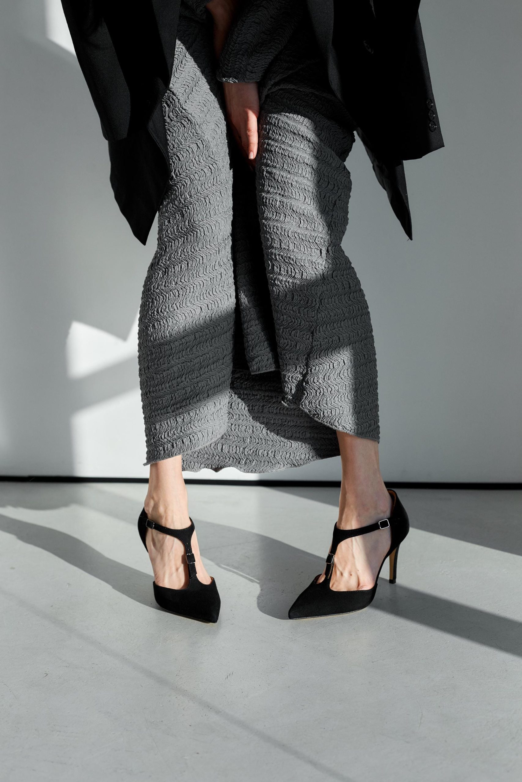 Black Suede Sandals Ankle Strap Pointed Toe Stiletto